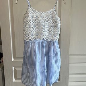 Pinstriped dress with lace detailing